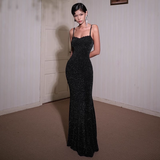New Elegant Black Lace Spaghetti Strap Dress Sexy Evening Dress HZ1024