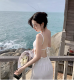 New Stylish White Sleeveless Backless Beach Spaghetti Strap Dress HZ1024