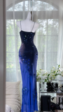 Gorgeous Navy Blue Sparkling Beaded V-neck Elegant Mermaid Chiffon Evening Dress Prom Dresses HZ1024