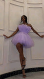 Vintage Lilac A-Line Homecoming Dress Strapless Party Dress Tulle Cocktail Dress HZ1024