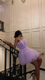 Vintage Lilac A-Line Homecoming Dress Strapless Party Dress Tulle Cocktail Dress HZ1024