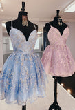 Vintage Lace Applique Floral Homecoming Dress Spaghetti Strap Party Dress Short A-Line Cocktail Dress HZ1024