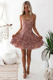 Charming Blush Appliques Design A-line Spaghetti Strap Homecoming Dress HZ1024