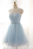 Charming Light Blue Tulle Satin Design Prom Dress A-line Homecoming Dress HZ1024