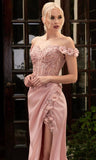 Vintage Beaded Sheath Prom Dress Off-the-shoulder Evening Dress High Slit Long Formal Dress HZ1024