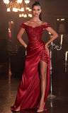 Vintage Beaded Sheath Prom Dress Off-the-shoulder Evening Dress High Slit Long Formal Dress HZ1024