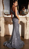 Vintage Shiny Beaded Mermaid Prom Dress One Shoulder Evening Dress Long Formal Dress HZ1024