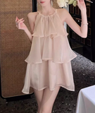 Fashion Champagne Tulle Sleeveless Tiered Homecoming Dress HZ1024