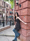 New Fashion Floral Design A-line Black High-waist Sleeveless Spaghetti Strap Dress HZ1024