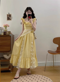 New Simple Fashion Yellow Floral Design A-Line Long Dress HZ1024