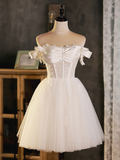 Vintage White Lace Off-the-shoulder Design A-line Tulle Party Dress Homecoming Dress HZ1024