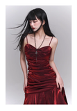 Vintage Fashion Red Spaghetti Strap Dress HZ1024