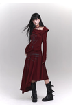 New Fashion Irregular Hemline Design Red Long-sleeved Dress HZ1024