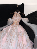 Gorgeous Shiny Pink Beaded Sequined Design A-Line Prom Dress Evening Dress Ball Gown HZ1024