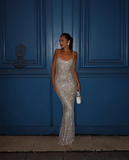 Elegant Silvery Sparkling Rhinestone Evening Gown Sheath Party Dress Long Formal Dress HZ1024