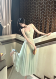Vintage Sage Green Chiffon Prom Dress A-Line Spaghetti Strap Evening Dress Long Formal Dress HZ1024