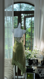 Retro Green Sequin Spaghetti Strap Romantic Sparkling Chiffon Evening Dress Prom Dresses HZ1024