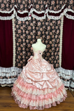Vintage Pink Lace Satin Quinceanera A-Line Tiered Dress Evening Ball Gown HZ1024