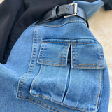 New Fashion Two-tone Jean And Black Polo Dress HZ1024