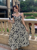 New Fashion Stylish Floral High-waisted Spaghetti Strap Dress HZ1024