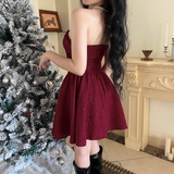 Vintage Burgundy Sweetheart Strapless A-Line Sleeveless Short Summer Dresses Party Dress Homecoming Dress HZ1024