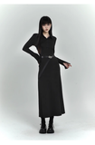 New Fashion Design POLO Style Women Black Long-sleeved Dress HZ1024