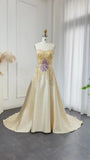 Elegant Ivory Beaded Prom Dress A-Line Evening Gown Satin Party Dress Long Formal Dress HZ1024