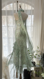 Elegant Light Green Sparkling Beaded Spaghetti Strap Romantic Chiffon Evening Dress Prom Dresses HZ1024