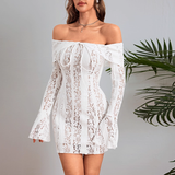 Vintage White Lace Off-the-shoulder Sheath Long-sleeved Short Summer Dresses Party Dress Homecoming Dress HZ1024