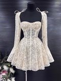New Fashion Lace Embroidery Design A-line Long-sleeved Party Dresses Homecoming Dresses, HZ1024