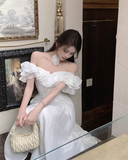 New Simple Ruffled Design White A-Line Floral Dress HZ1024