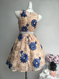Retro Floral Applique Pearl Belt Design A-line Elegant Homecoming Dress Birthday Dress Party Dress HZ1024