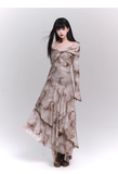Fashion Butterfly Pattern Gothic Style Bell Sleeve Design Long-sleeved Dress HZ1024