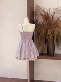 Vintage Light Purple Spaghetti Strap A-line Tulle Short Party Dress Homecoming Dresses HZ1024