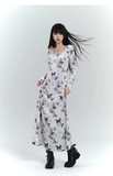 New Fashion Butterfly Pattern Design Sense White Long-sleeved Dress HZ1024