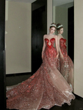 Vintage Gradient Red Sweetheart Strapless Mermaid Design Sexy Prom Dress Evening Dress HZ1024