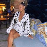 New Fashion V-neck Spot Design A-line Long-sleeved Women Party Dress HZ1024