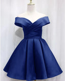 Vintage Satin Off-the-shoulder Short A-Line Party Dress Cocktail Dress Homecoming Dress HZ1024