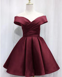 Vintage Satin Off-the-shoulder Short A-Line Party Dress Cocktail Dress Homecoming Dress HZ1024