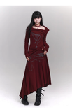 New Fashion Irregular Hemline Design Red Long-sleeved Dress HZ1024