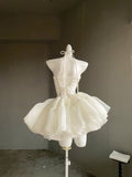 New Fashion Bow Design Sleeveless Strapless Mini Party Dress Cream White Homecoming Dress HZ1024