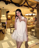 Fashion White 3D Flower Halter Dress Design A-line Party Dress Homecoming Dress HZ1024