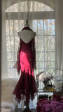 Elegant Burgundy Spaghetti Strap Gorgeous Beaded Sparkling Chiffon Evening Dress Prom Dres HZ1024