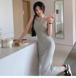 Simple Women Fashion Gray Black Halter Dress HZ1024