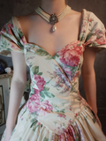 Vintage Sweetheart Floral Design Romantic Short-sleeved Evening Dress Prom Dress HZ1024