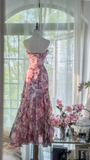 Vintage Floral Sweetheart Strapless Design A-line Romantic Chiffon Evening Dress Prom Dress HZ1024