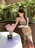 New Fashion Elegant Colorful Design Mermaid Spaghetti Strap Dress HZ1024