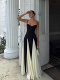 Vintage Black and White A-Line Prom Dress Spaghetti Strap Evening Dress Long Formal Dress HZ1024