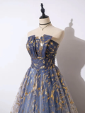 Retro Blue Sequin Strapless Design A-line Tulle Party Dress Homecoming Dress HZ1024