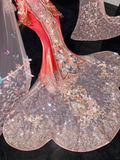 Gorgeous Shiny Beaded Exquisite Embroidery 3D Butterflies Mermaid Floor-length Evening Dress Prom Dresses HZ1024